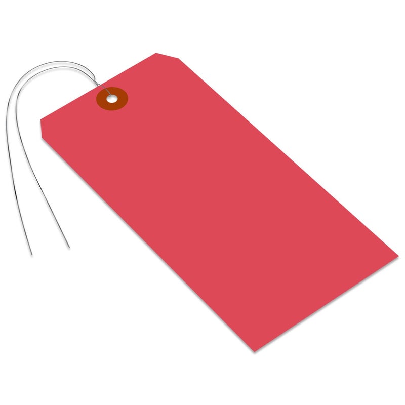SmartSign Red Blank Tags with Pre-Attached Wires - Pack of 100, Size-10, 13pt Thick Cardstock Tag, 3.625" x 7.25" Paper Hang Tags with Reinforced Fiber Patch, Made in USA - Image 1